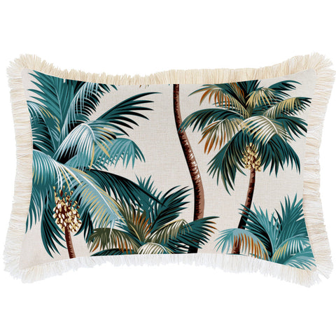 Cushion Cover-Coastal Fringe Natural-Teal-60cm x 60cm