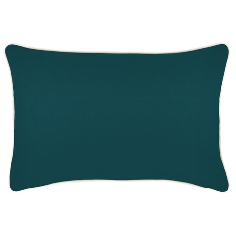 Cushion Cover-Coastal Fringe Natural-Side Stripe Teal-60cm x 60cm
