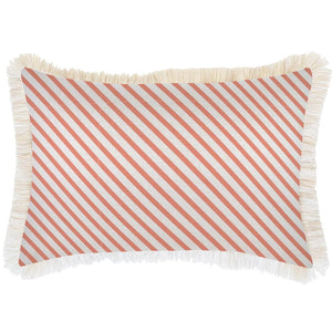 Cushion Cover-Coastal Fringe Natural-Side Stripe Peach-35cm x 50cm