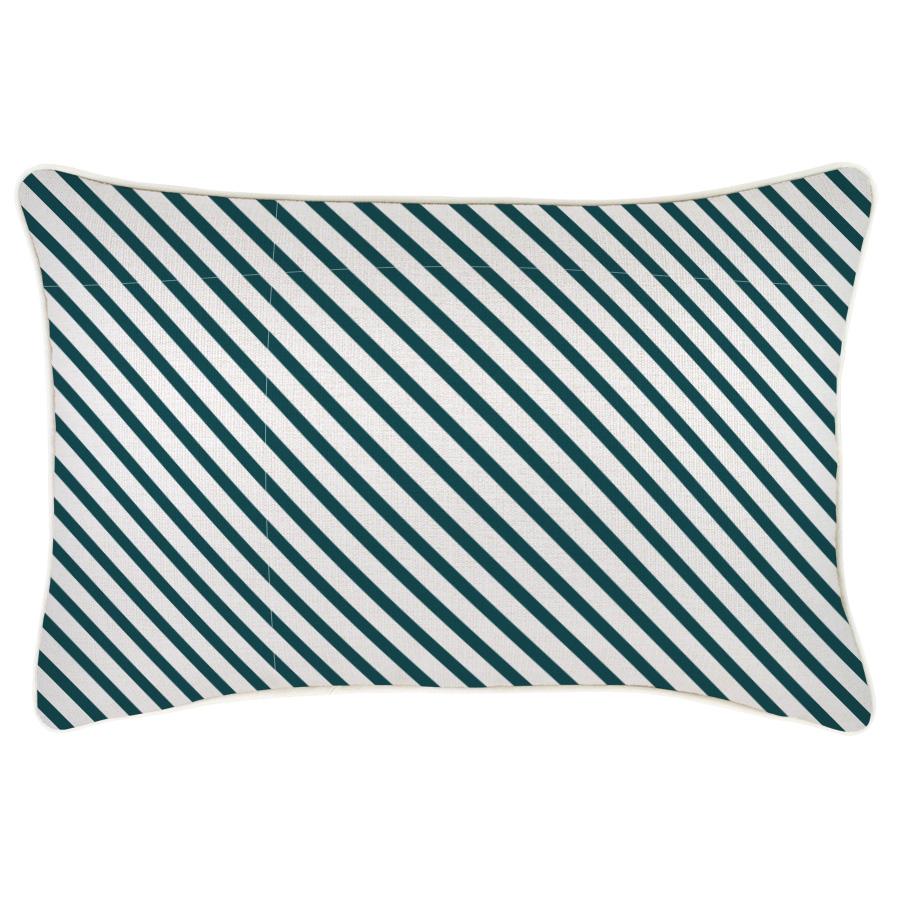 Cushion Cover-With Piping-Side Stripe Teal-35cm x 50cm