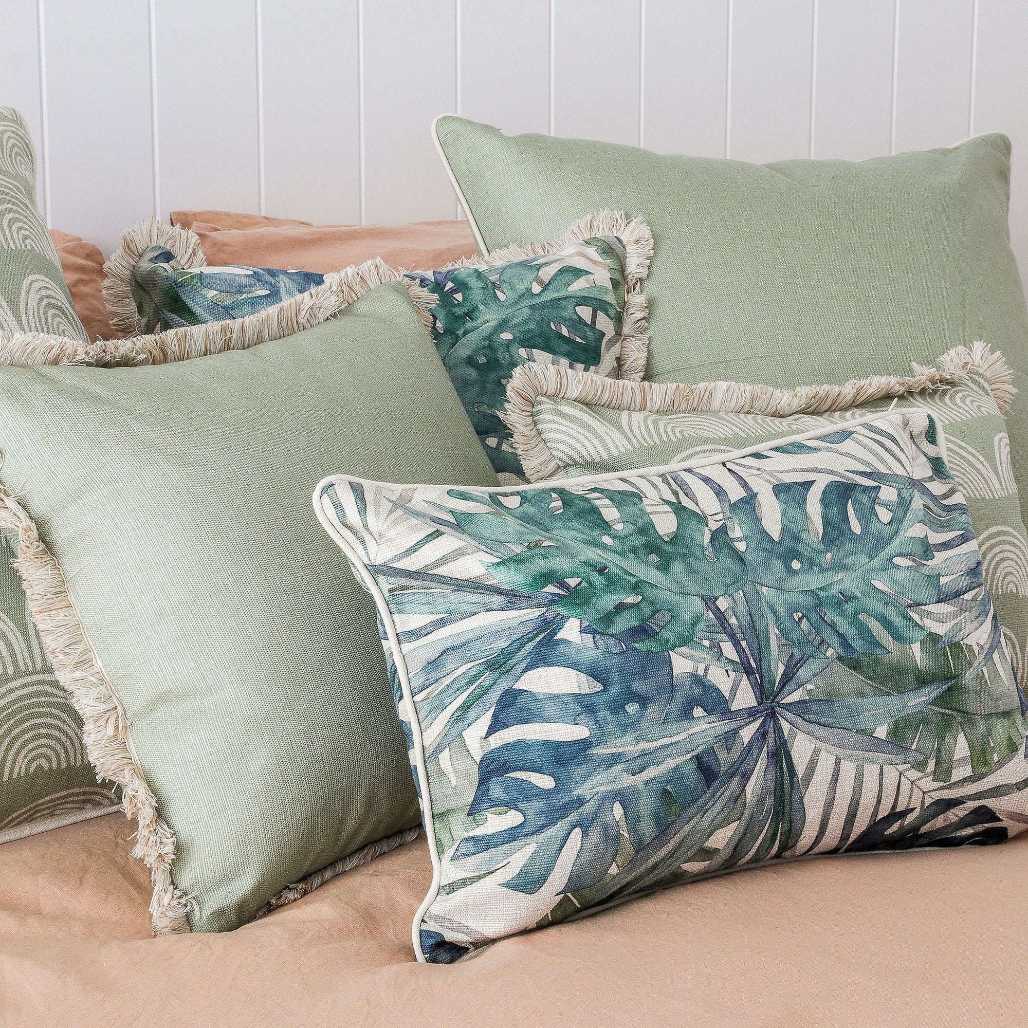 Cushion Cover-With Piping-Solid-Sage-60cm x 60cm