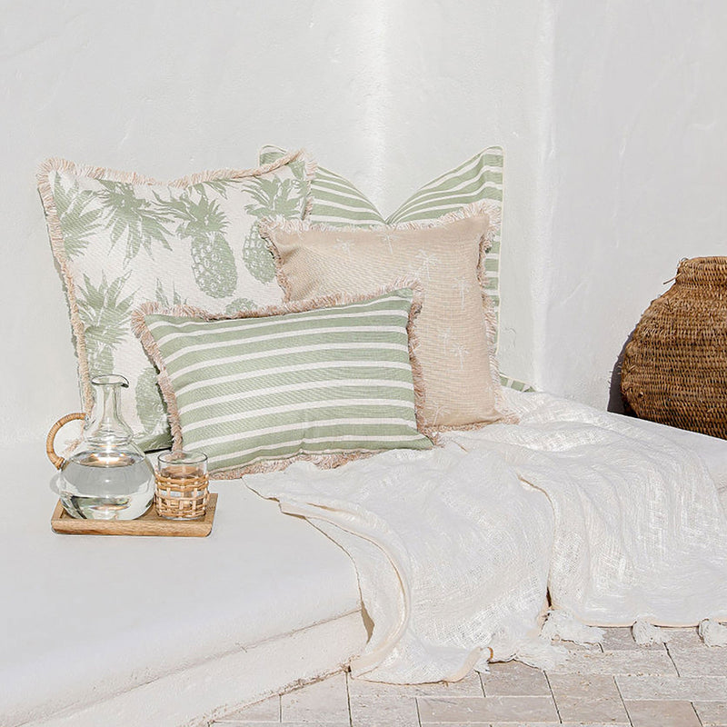Cushion Cover-With Piping-Hampton Stripe Sage-60cm x 60cm