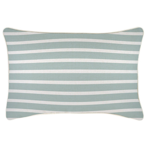 Cushion Cover-Coastal Fringe Natural-Hampton Stripe Seafoam-35cm x 50cm