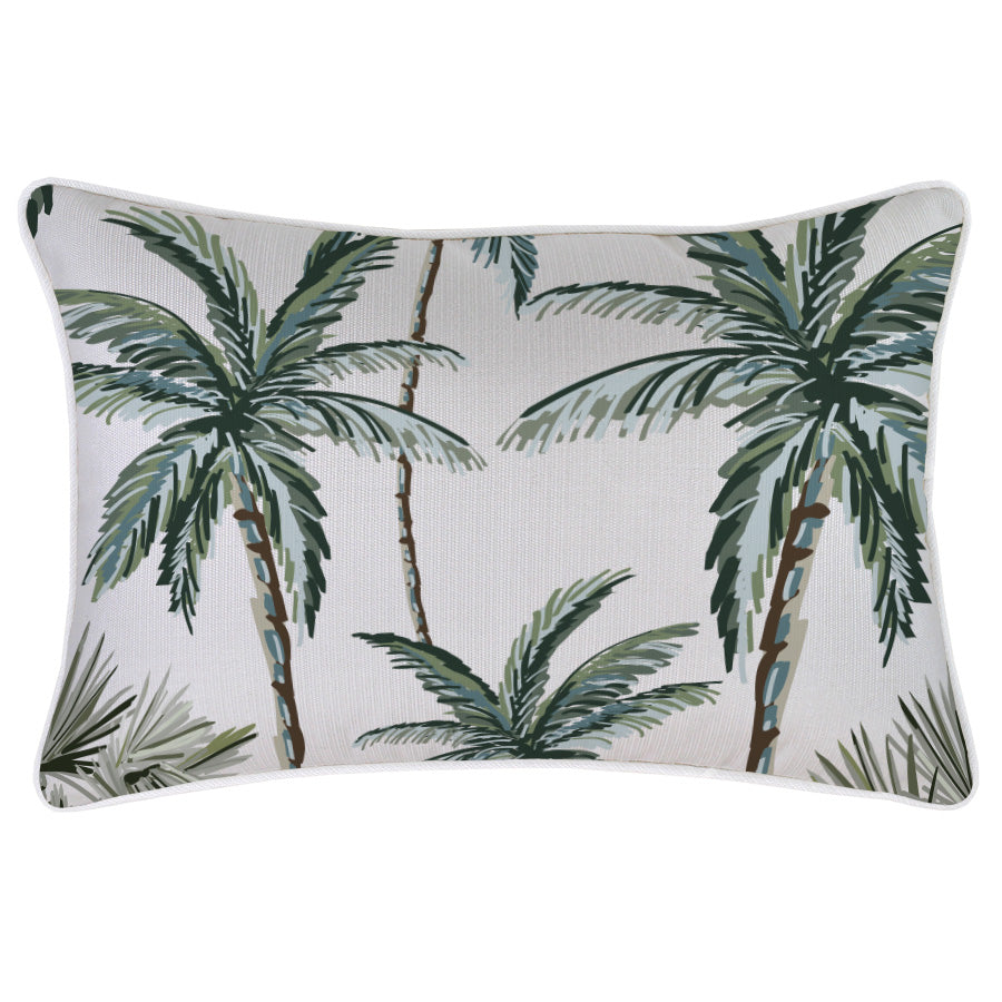 Indoor Outdoor Cushion Cover With Piping Palm Tree Paradise White