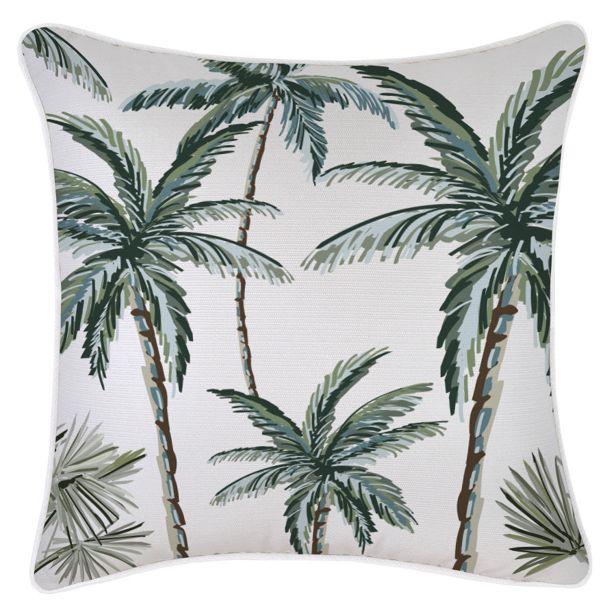 Indoor Outdoor Cushion Cover With Piping Palm Tree Paradise White