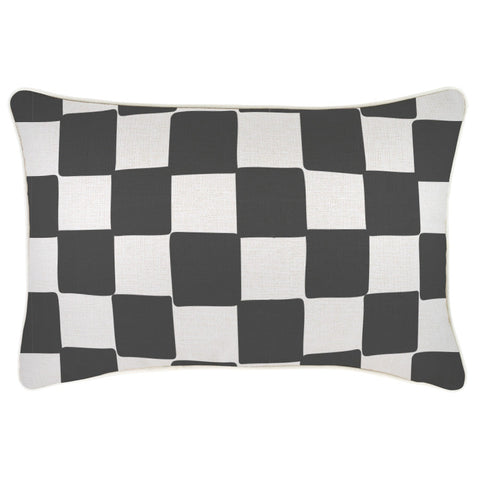 Cushion Cover-With Piping-Check Charcoal-45cm x 45cm