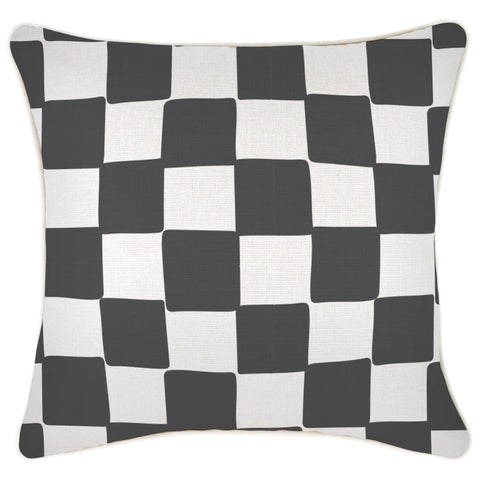 Cushion Cover-With Piping-Check Charcoal-60cm x 60cm