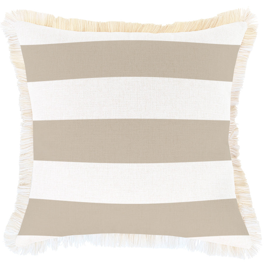 Cushion Cover-Coastal Fringe Deck-Stripe-Beige-45cm x 45cm