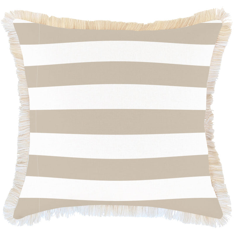 Cushion Cover-Coastal Fringe Deck-Stripe-Beige-60cm x 60cm