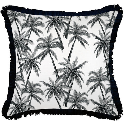 Cushion Cover-Coastal Fringe Black-Paint Stripes-60cm x 60cm