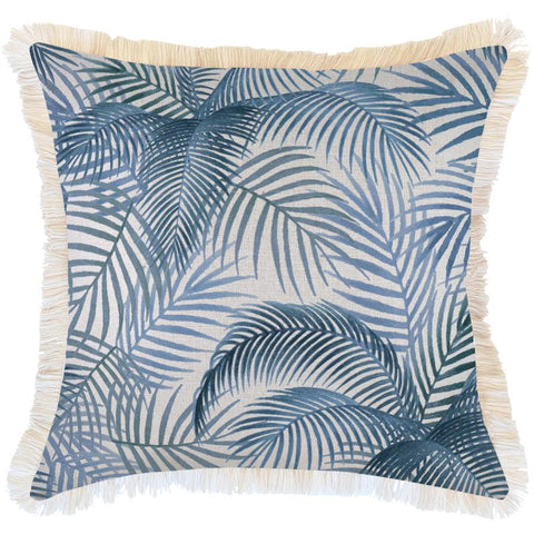 Cushion Cover-Coastal Fringe-Check Blue-60cm x 60cm