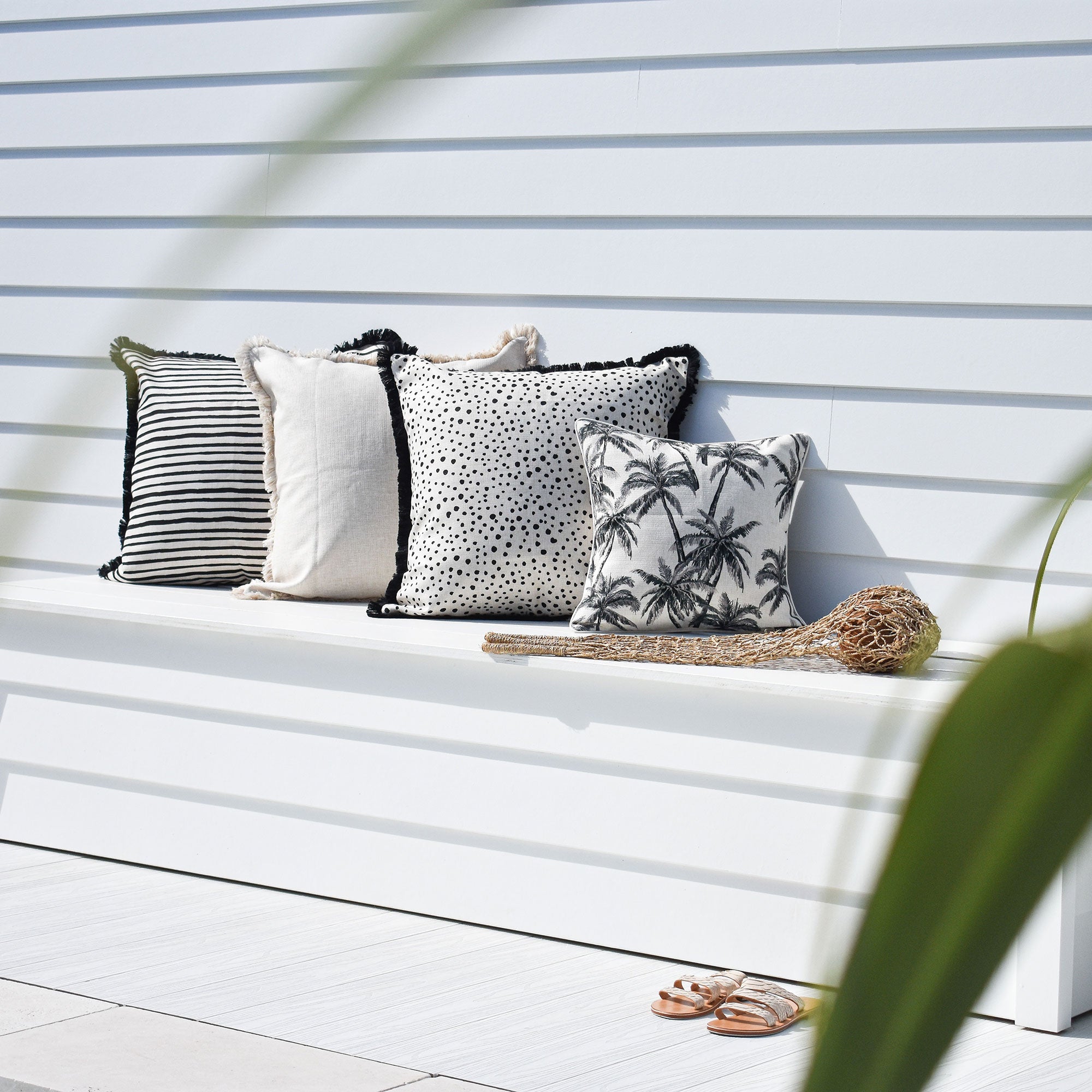 Cushion Cover Coastal Fringe Black Paint Stripes 60cm x 60cmVP20  Lifestyle 4
