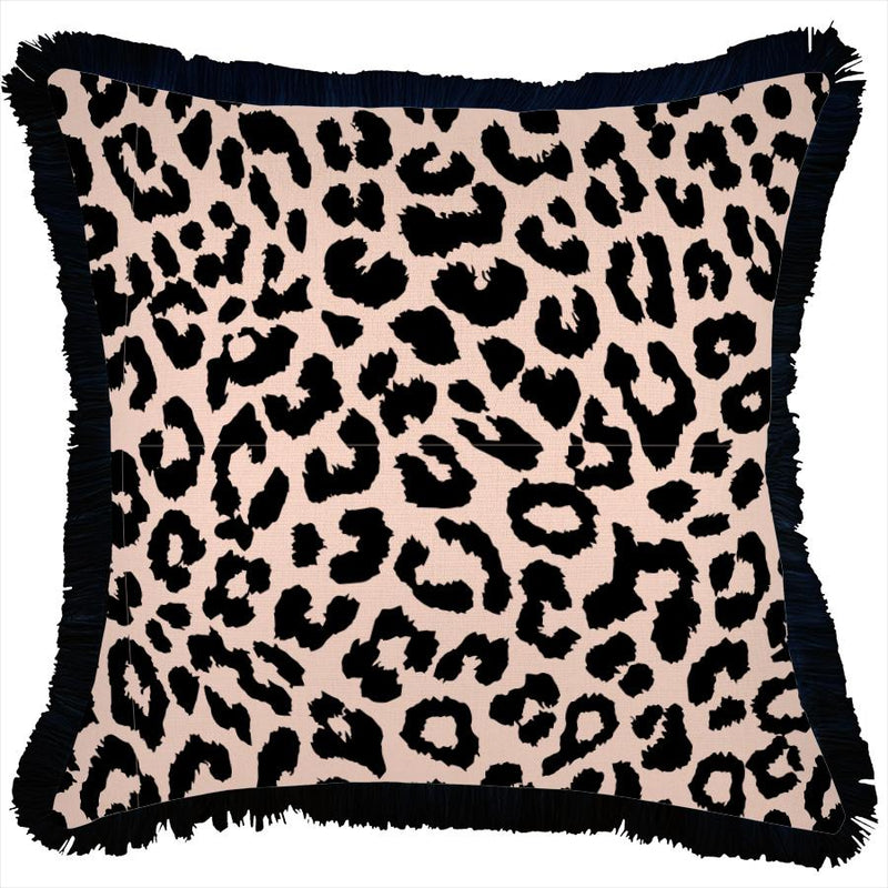 Cushion Cover-Coastal Fringe Black-Jungle Peach-45cm x 45cm