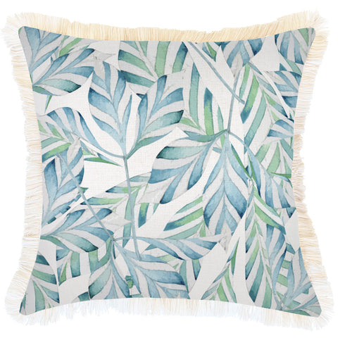 Cushion Cover-Coastal Fringe Natural-Rainforest Seafoam-35cm x 50cm