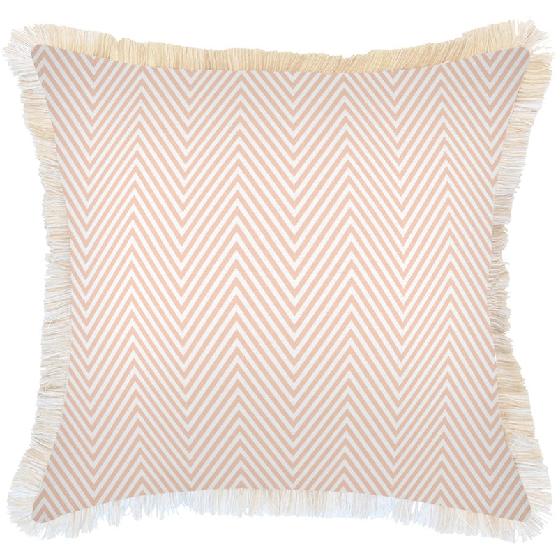 Cushion Cover-Coastal Fringe Natural-Zig Zag Blush-60cm x 60cm