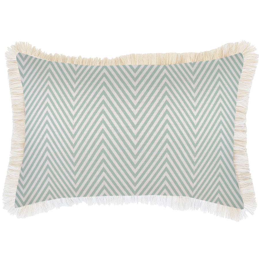 Cushion Cover-Coastal Fringe Natural-Zig Zag Pale Mint-35cm x 50cm