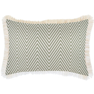 Cushion Cover-Coastal Fringe Natural-Zig Zag Sage-35cm x 50cm