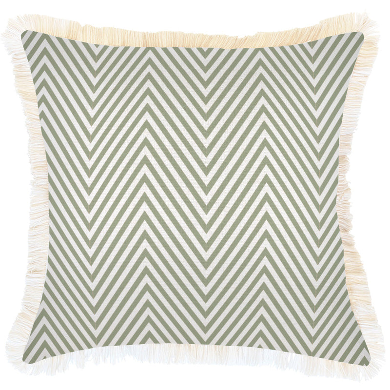 Cushion Cover-Coastal Fringe Natural-Zig Zag Sage-45cm x 45cm