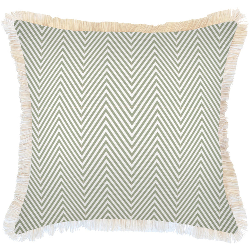 Cushion Cover-Coastal Fringe Natural-Zig Zag Sage-60cm x 60cm