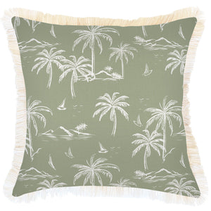 Cushion Cover-Coastal Fringe Natural-Postcards Sage-45cm x 45cm