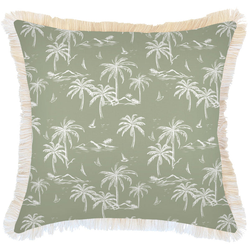 Cushion Cover-Coastal Fringe Natural-Postcards Sage-60cm x 60cm