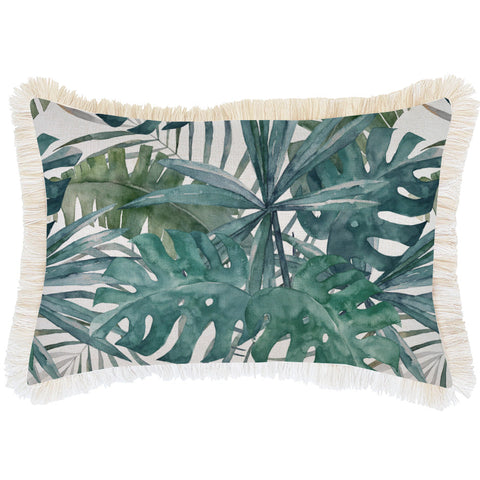Cushion Cover-Coastal Fringe Black-Tall Palms Seafoam-60cm x 60cm