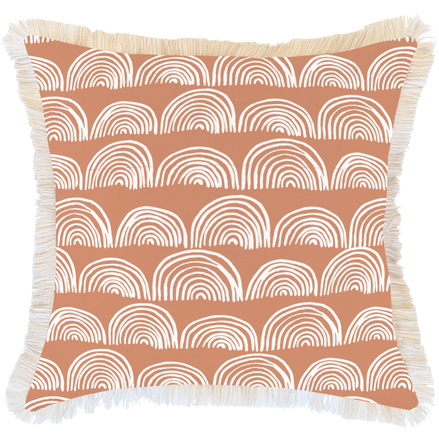 Cushion Cover-Coastal Fringe- Rainbows-Clay-60cm x 60cm