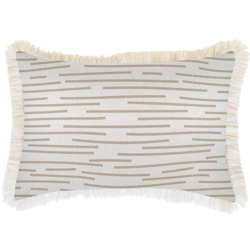 Cushion Cover-Coastal Fringe-Earth-Lines-Beige-35cm x 50cm