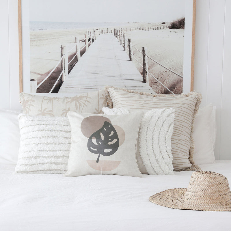 Cushion Cover-Coastal Fringe-Earth-Lines-Beige-60cm x 60cm