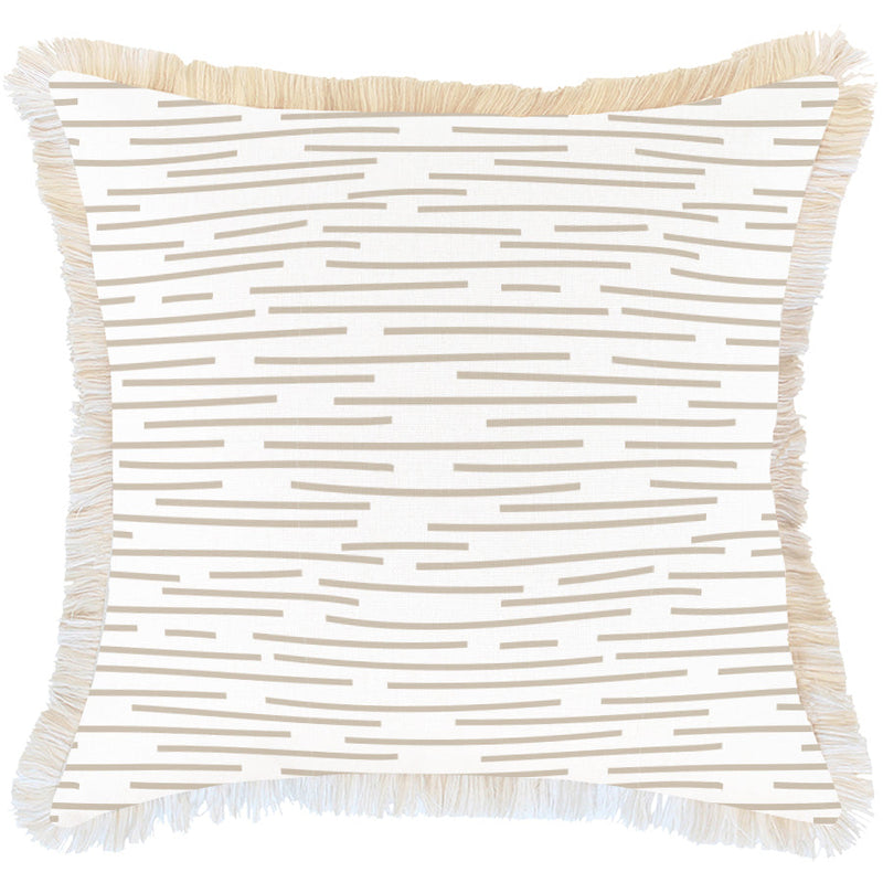 Cushion Cover-Coastal Fringe-Earth-Lines-Beige-60cm x 60cm