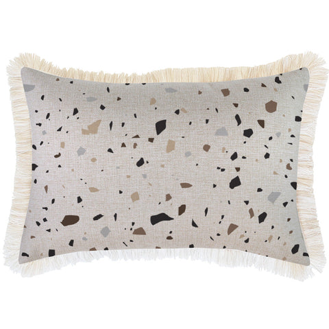 Cushion Cover-Coastal Fringe Black-Solid Natural-60cm x 60cm