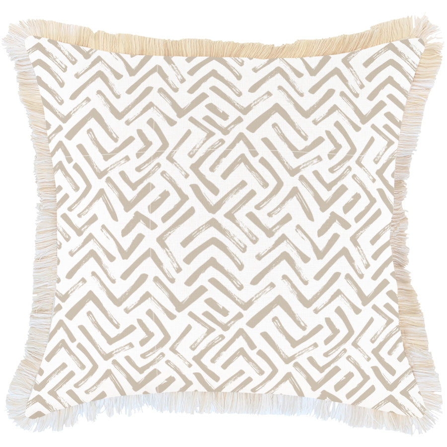 Cushion Cover-Coastal Fringe-Tribal-Beige-60cm x 60cm