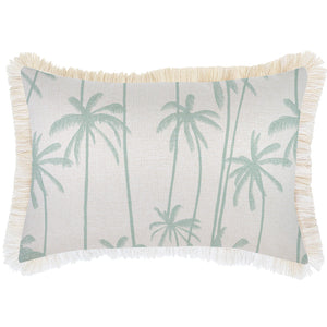 Cushion Cover-Coastal Fringe-Tall-Palms-Mint-35cm x 50cm