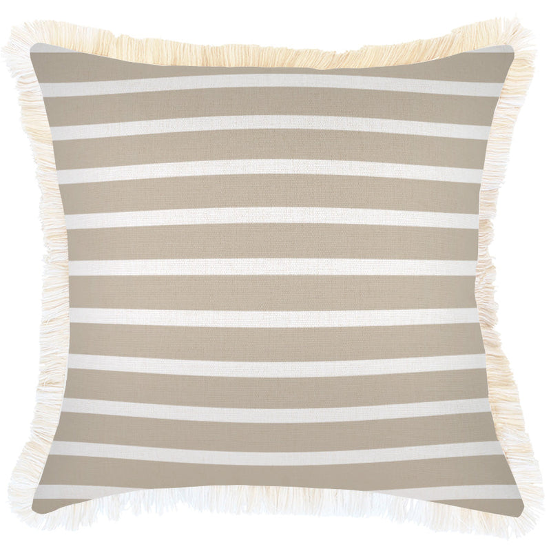 Cushion Cover-Coastal Fringe-Hampton Stripe Beige-45cm x 45cm