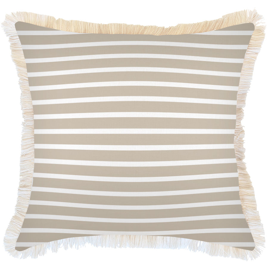 Cushion Cover-Coastal Fringe-Hampton Stripe Beige-60cm x 60cm