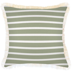 Cushion Cover-Coastal Fringe-Hampton Stripe Sage-45cm x 45cm