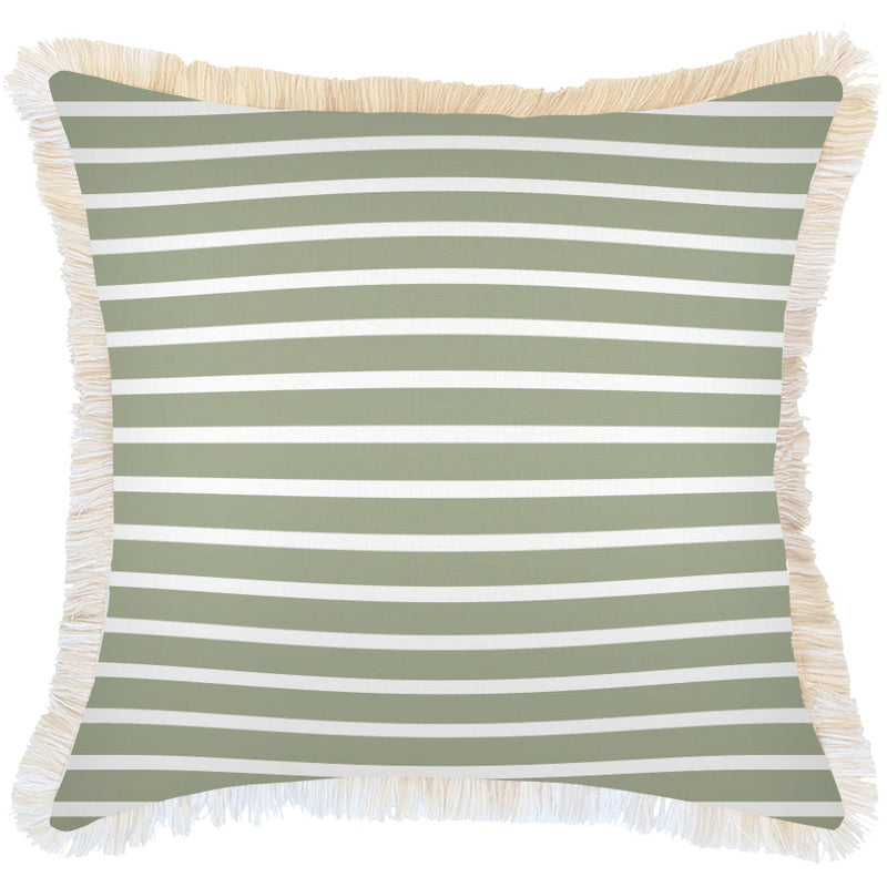 Cushion Cover-Coastal Fringe-Hampton Stripe Sage-60cm x 60cm