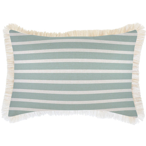 Cushion Cover-Coastal Fringe Black-Tall Palms Seafoam-45cm x 45cm