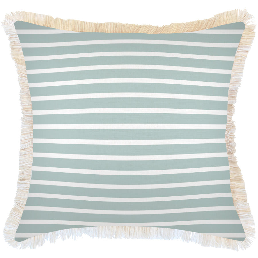 Cushion Cover-Coastal Fringe-Hampton Stripe Seafoam-60cm x 60cm