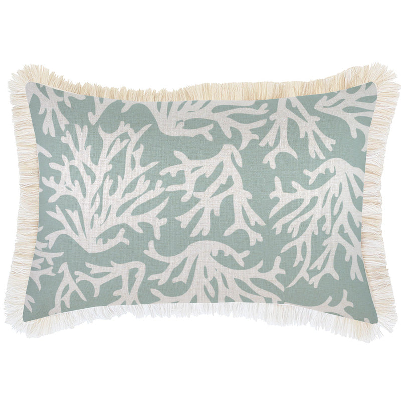 Cushion Cover-Coastal Fringe Natural-Coastal Coral Seafoam-35cm x 50cm