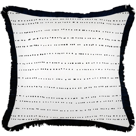 Cushion Cover-Coastal Fringe Black-Paint Stripes-35cm x 50cm