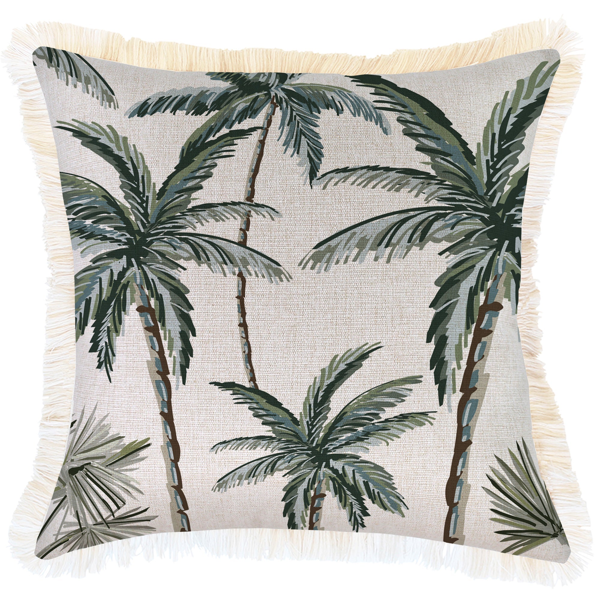 Indoor Outdoor Cushion Cover Coastal Fringe Palm Tree Paradise Natural