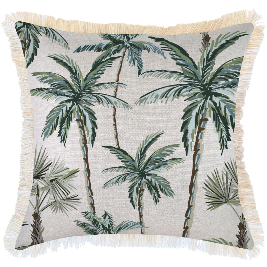 Indoor Outdoor Cushion Cover Coastal Fringe Palm Tree Paradise Natural