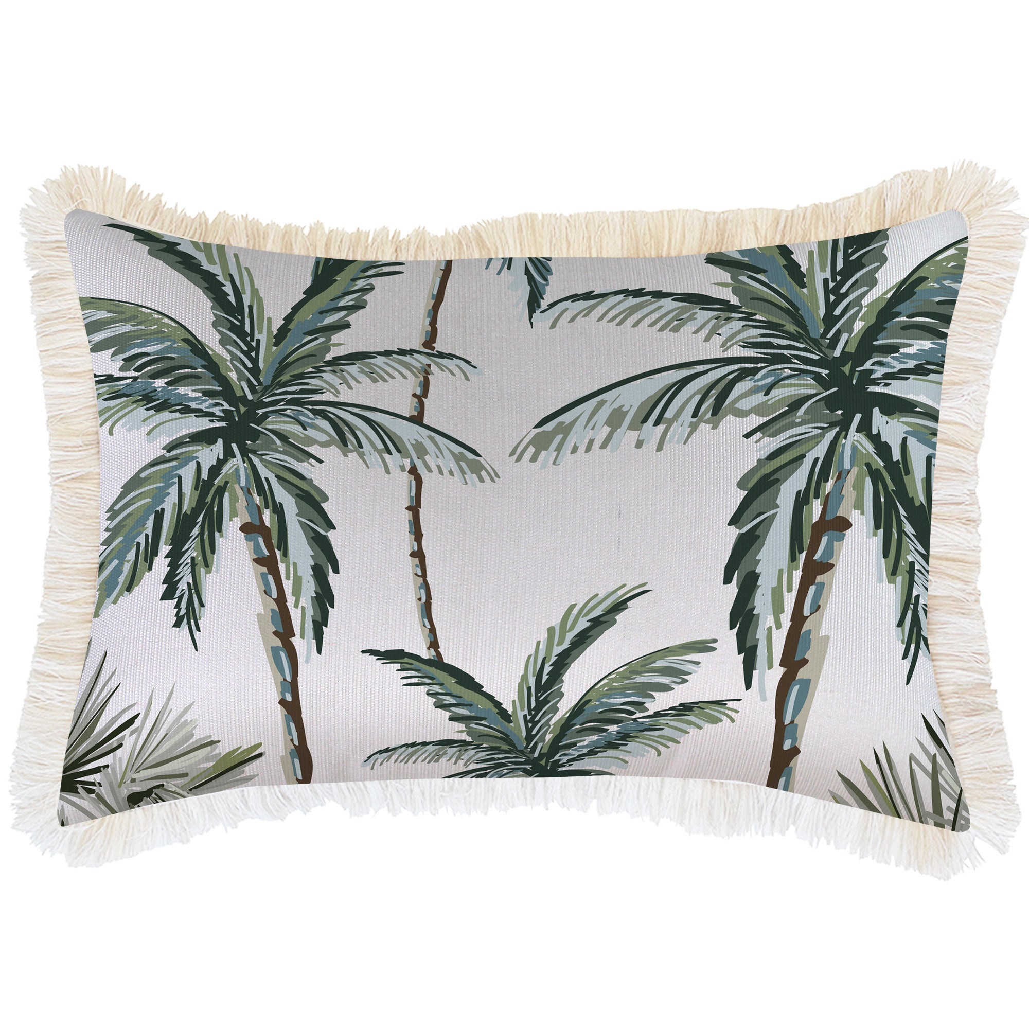Indoor Outdoor Cushion Cover Coastal Fringe Palm Tree Paradise White