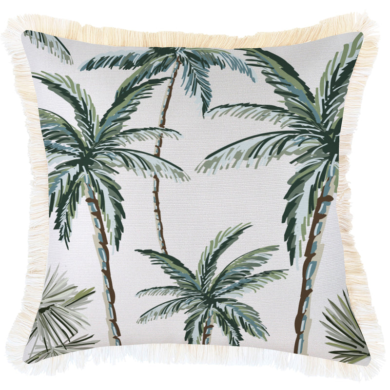 Indoor Outdoor Cushion Cover Coastal Fringe Palm Tree Paradise White 45cm x 45cm