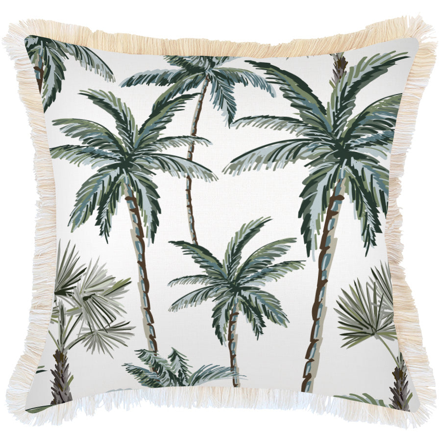 Indoor Outdoor Cushion Cover Coastal Fringe Palm Tree Paradise White