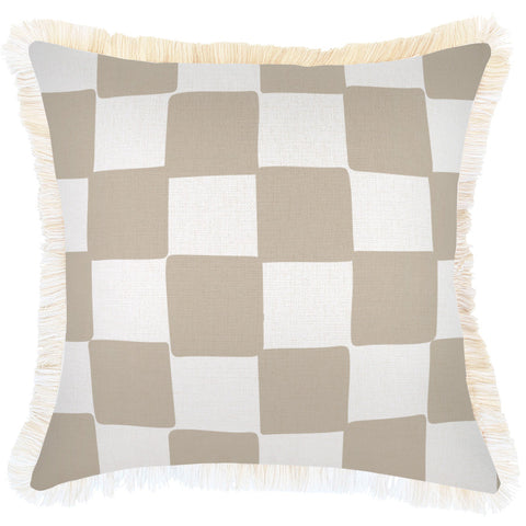 Cushion Cover-Coastal Fringe-Earth-Lines-Beige-60cm x 60cm