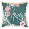 Cushion Cover-Coastal Fringe Natural-Side Stripe Teal-60cm x 60cm