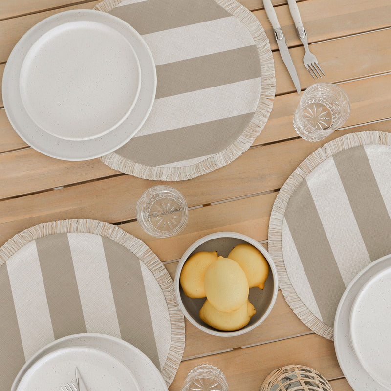 Round Placemat-Coastal Fringe Natural-Deck Stripe Beige-40cm