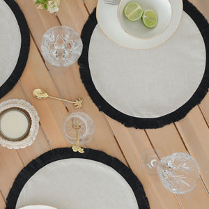 Round Placemat-Solid Natural Black Fringe-40cm